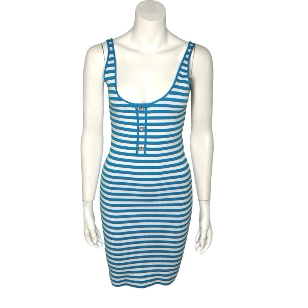 Aqua x Barbie Striped Bodycon Dress Women’s Small Blue White Scoop Neck
